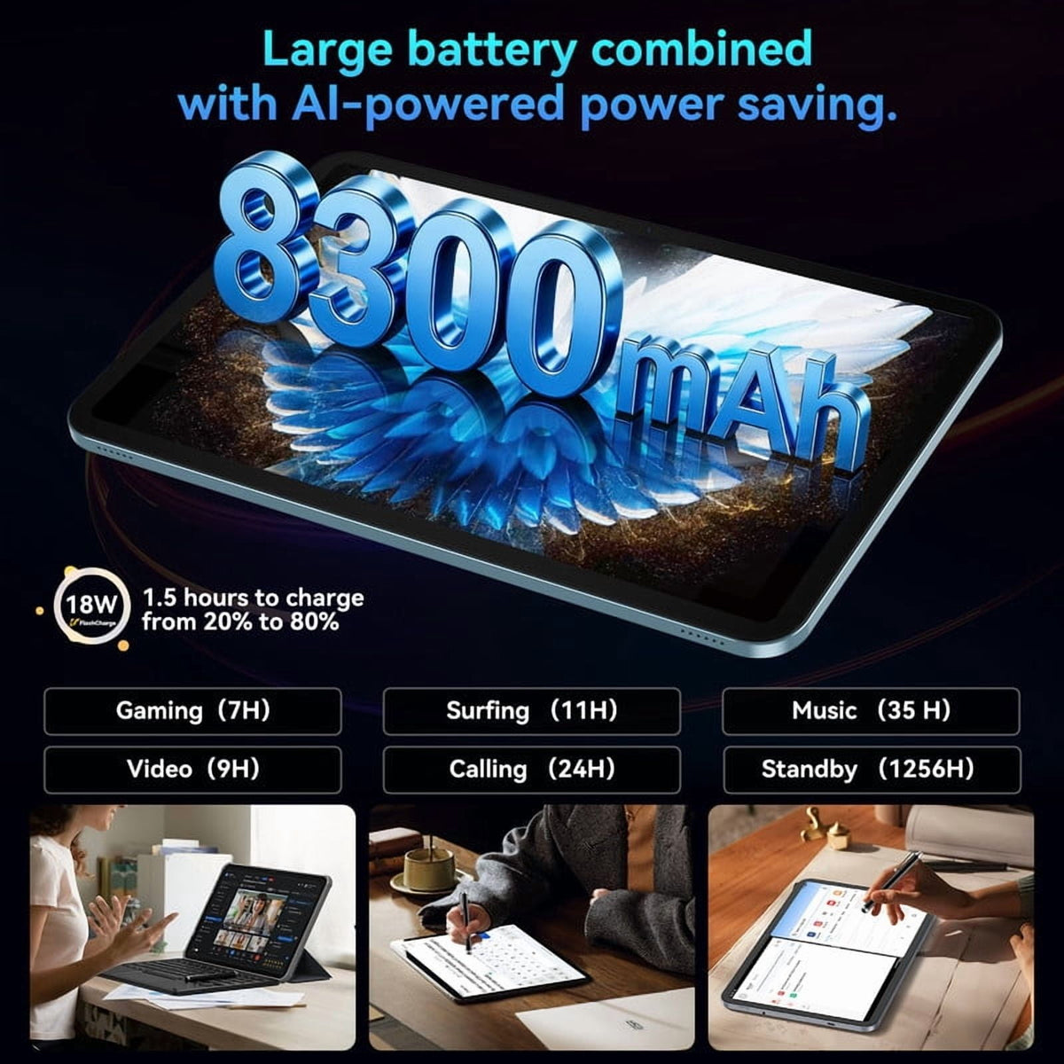 Blackview OSCAL 2026 13.4" AI Tablet, Android 16, 24GB RAM 256GB ROM, 1TB Expand, T7280 Octa-Core CPU, 8+16MP Camera, 8300mAh, 5G Wifi, Gemini Al Tablet with Keyboard, Mouse, Blue