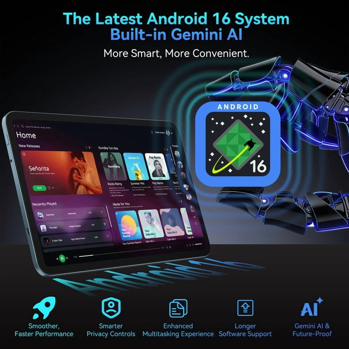 Blackview OSCAL 2026 13.4" AI Tablet, Android 16, 24GB RAM 256GB ROM, 1TB Expand, T7280 Octa-Core CPU, 8+16MP Camera, 8300mAh, 5G Wifi, Gemini Al Tablet with Keyboard, Mouse, Blue